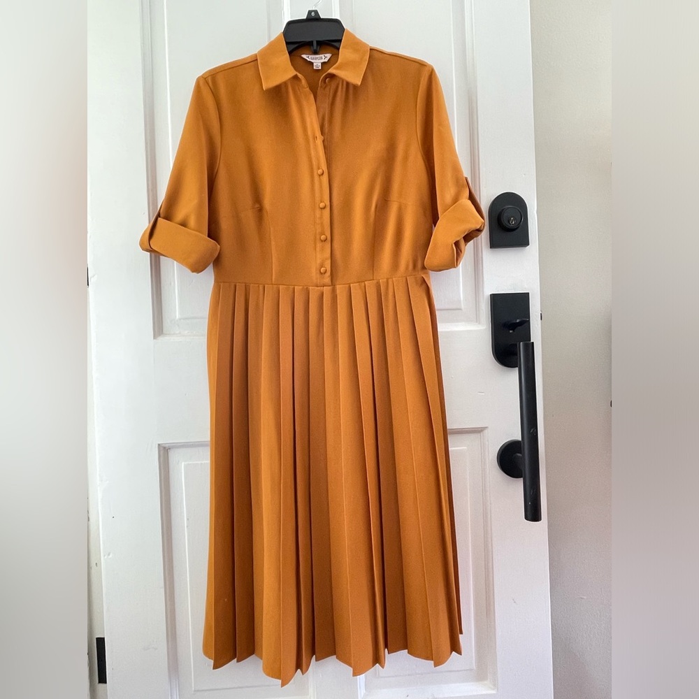 Nanette Lepore Pleated Midi Dress in Mustard Orange
